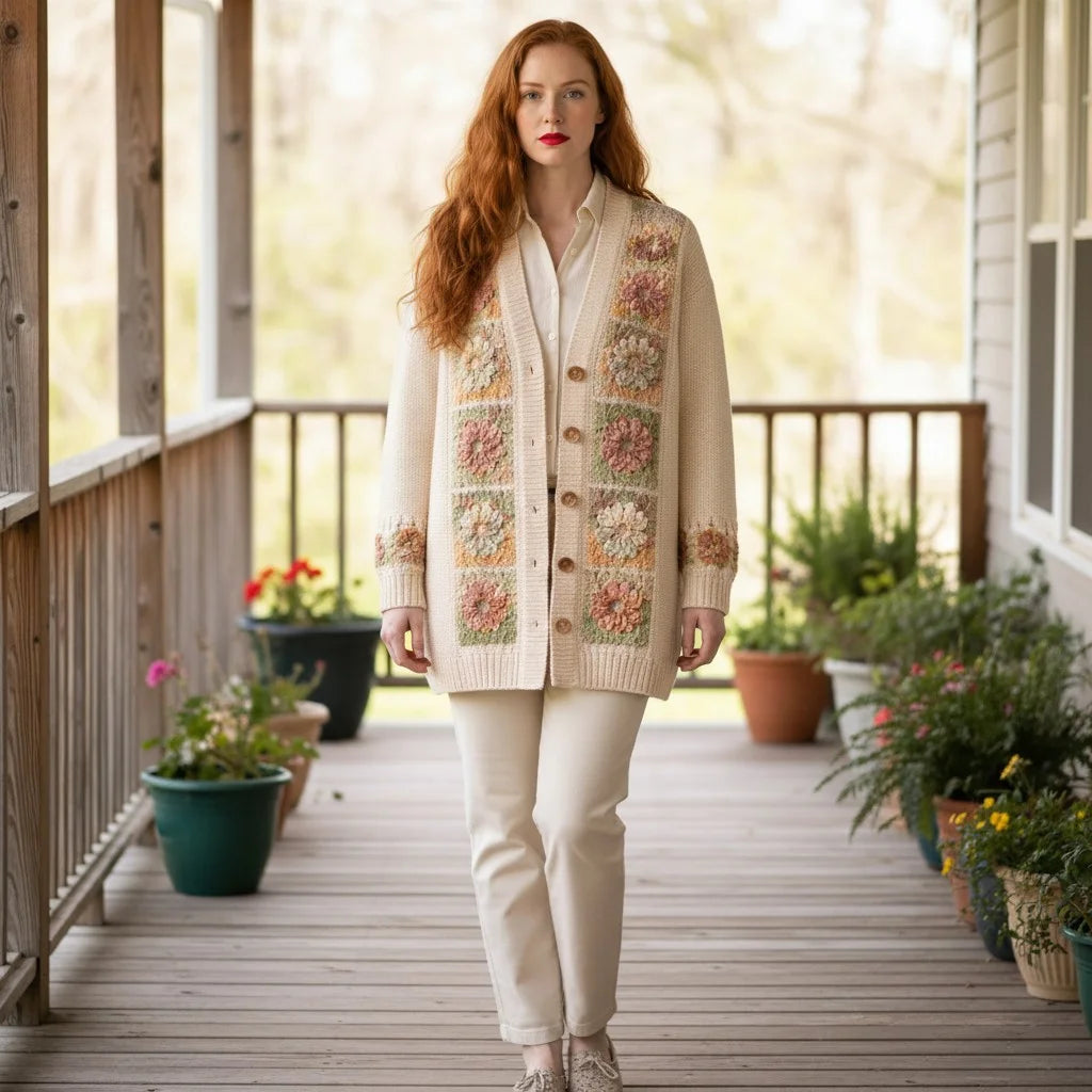 floral granny square cardigan boho crochet sweater women