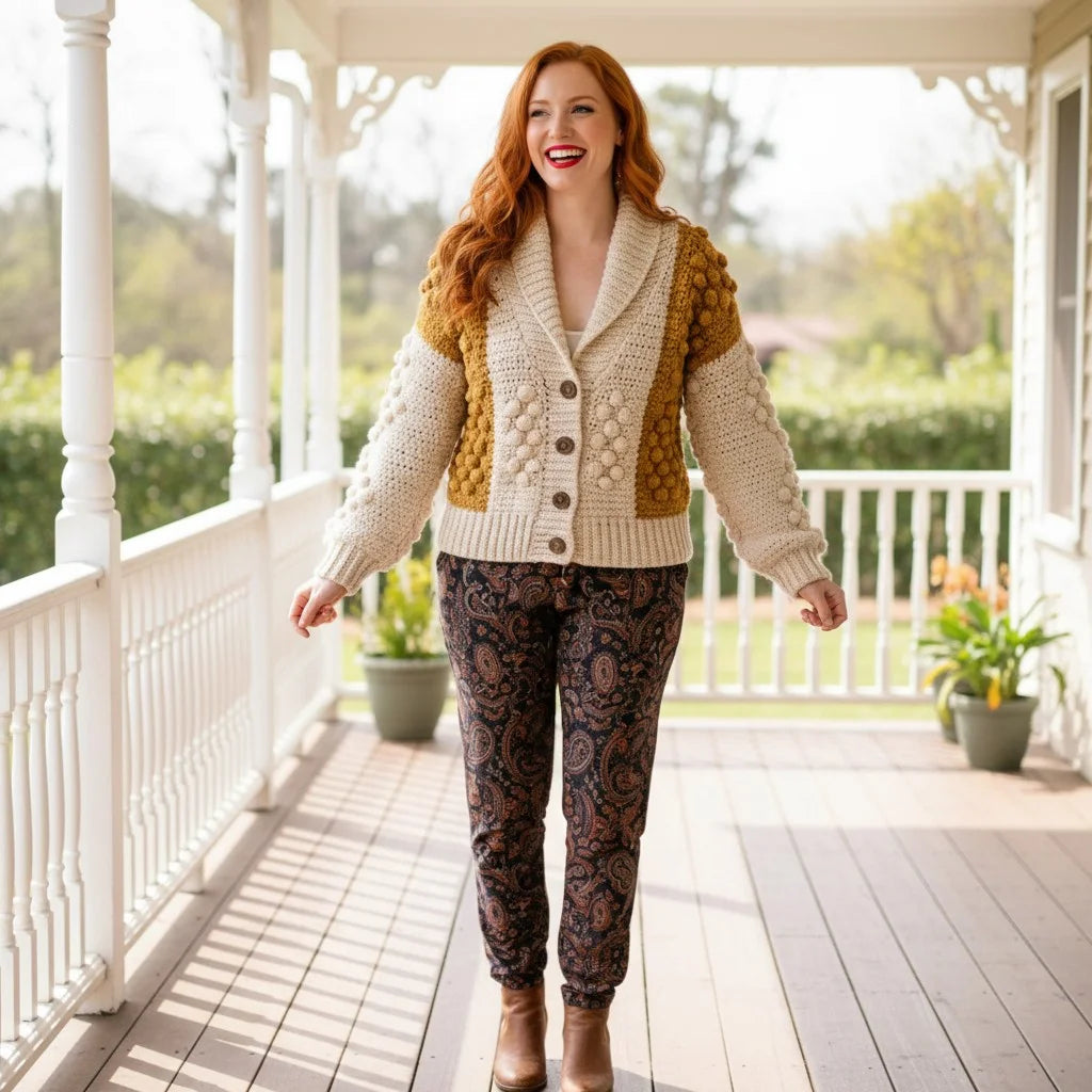 bobble knit crochet cardigan cozy boho sweater women