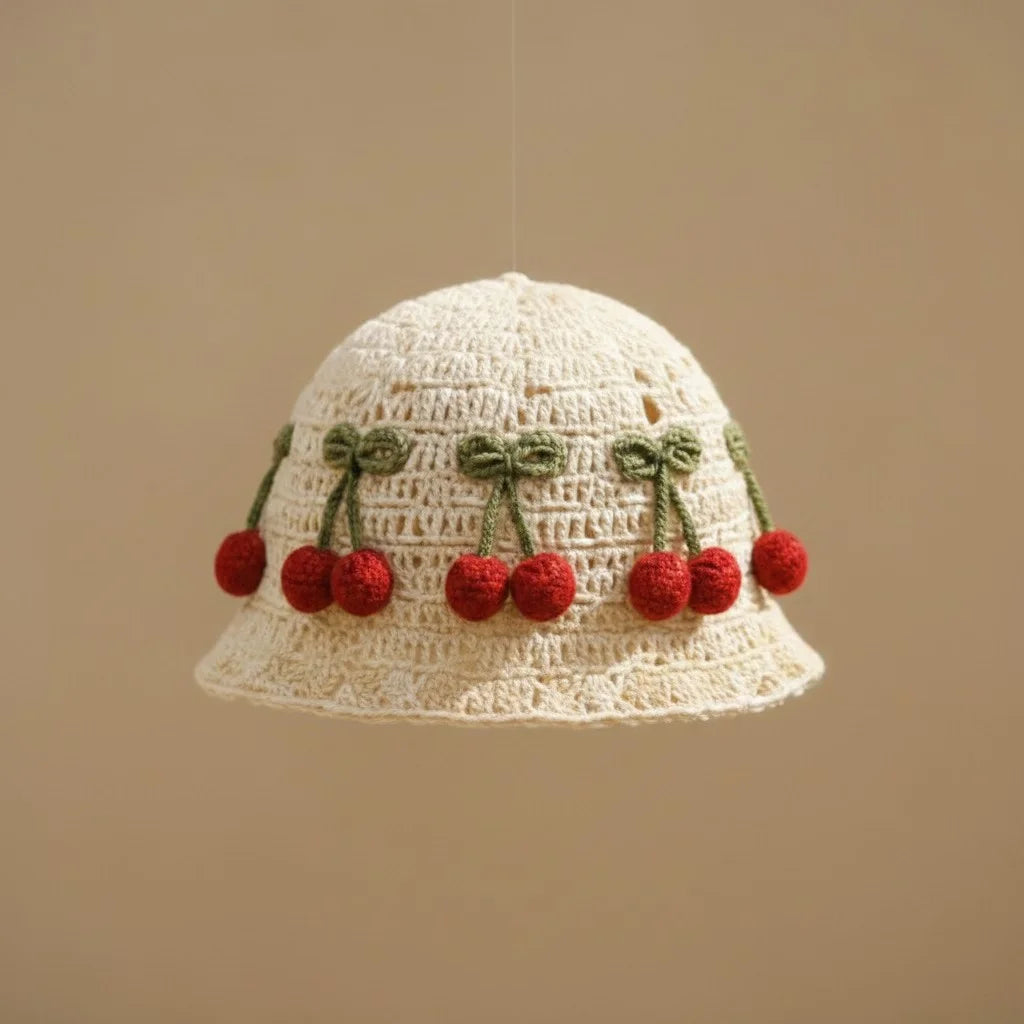 cherry crochet bucket hat cute boho summer cap