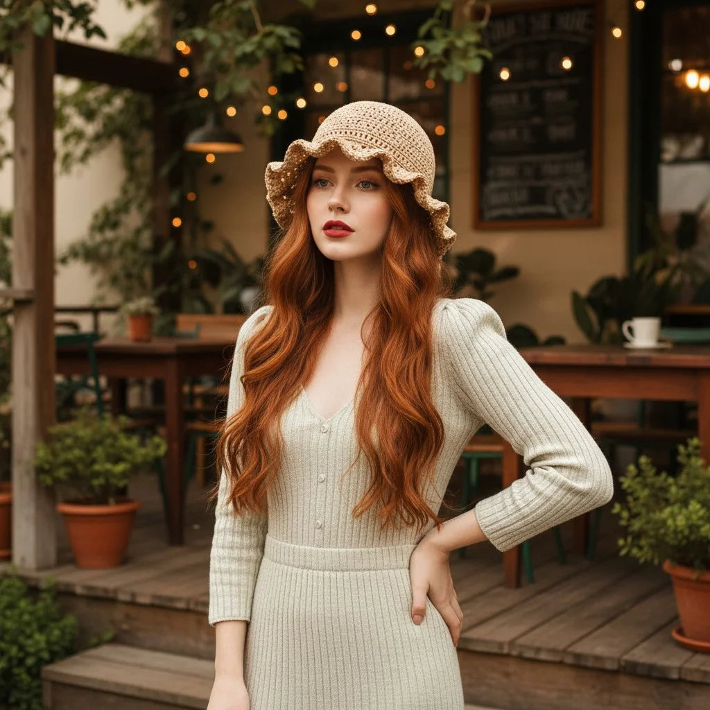 lace crochet bonnet hat vintage boho sun cap women