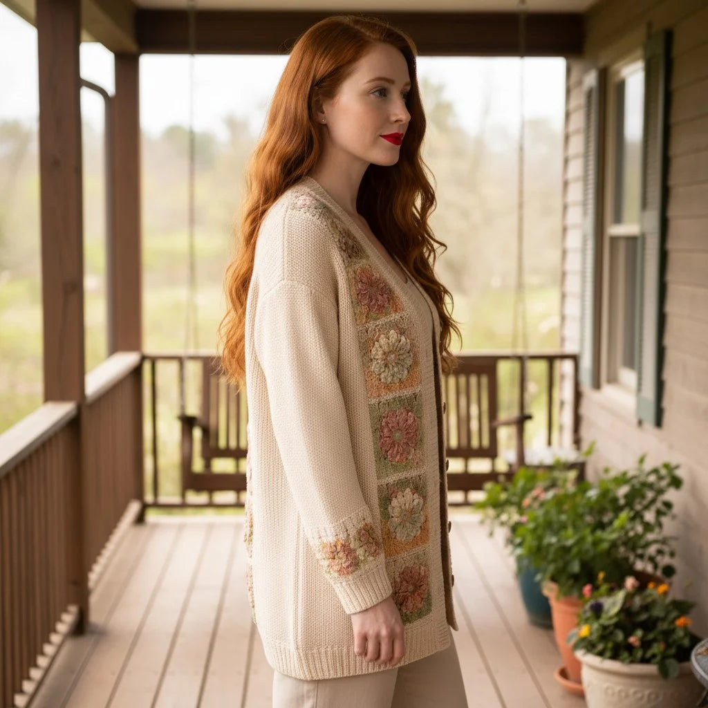 floral granny square cardigan boho crochet sweater women