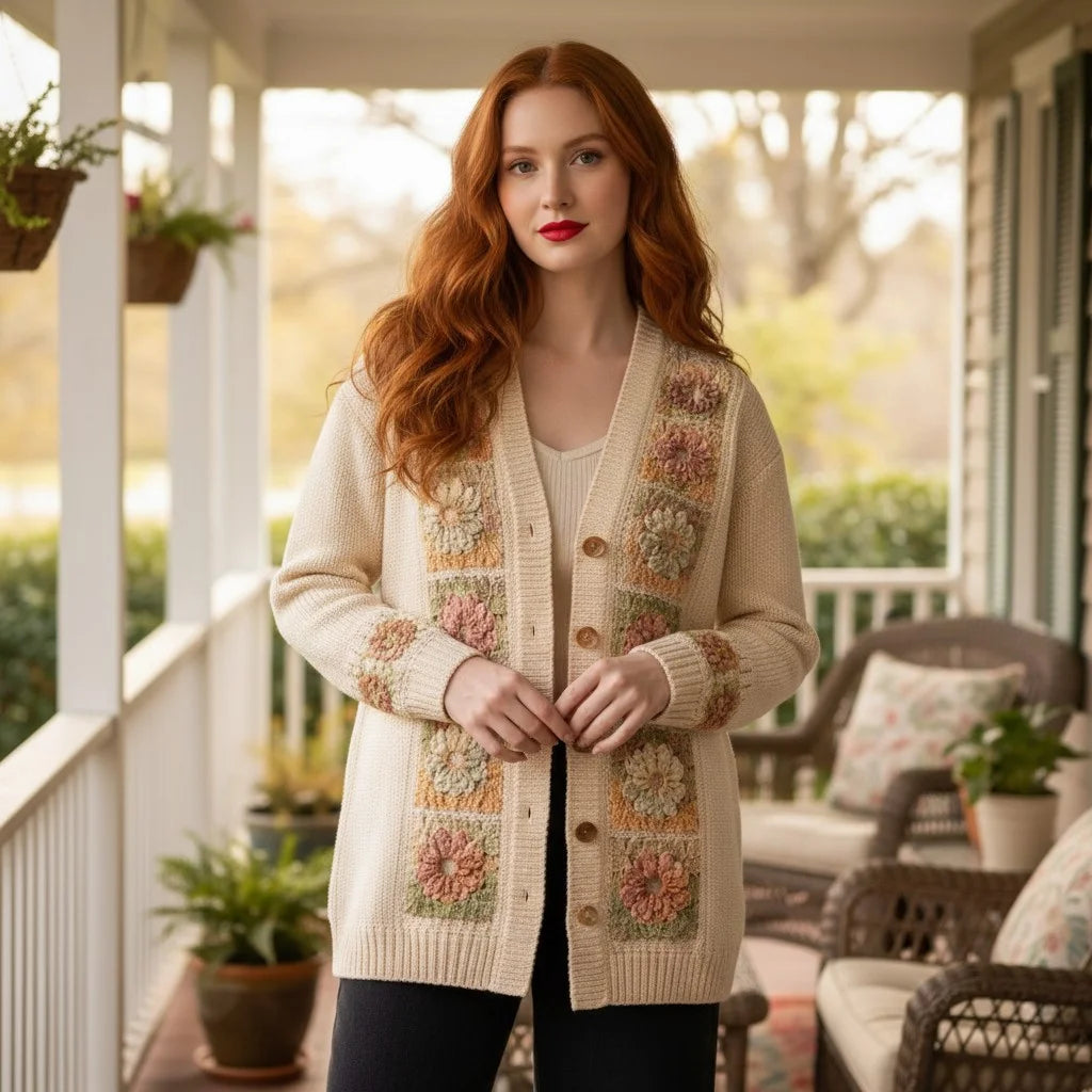 floral granny square cardigan boho crochet sweater women