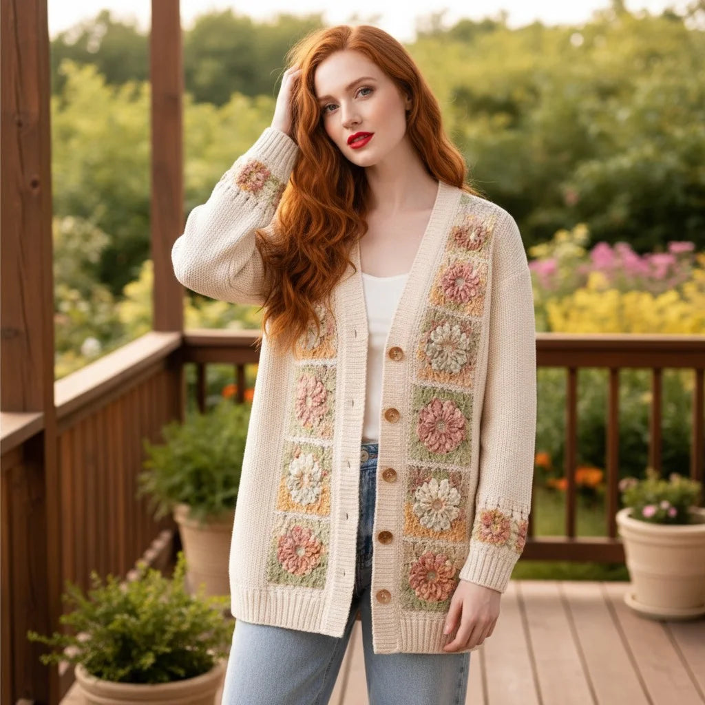 floral granny square cardigan boho crochet sweater women