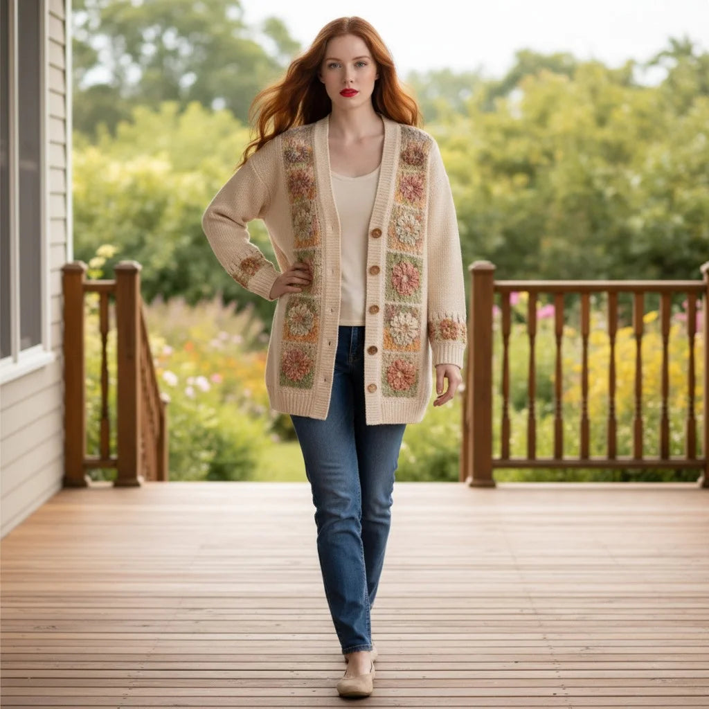 floral granny square cardigan boho crochet sweater women