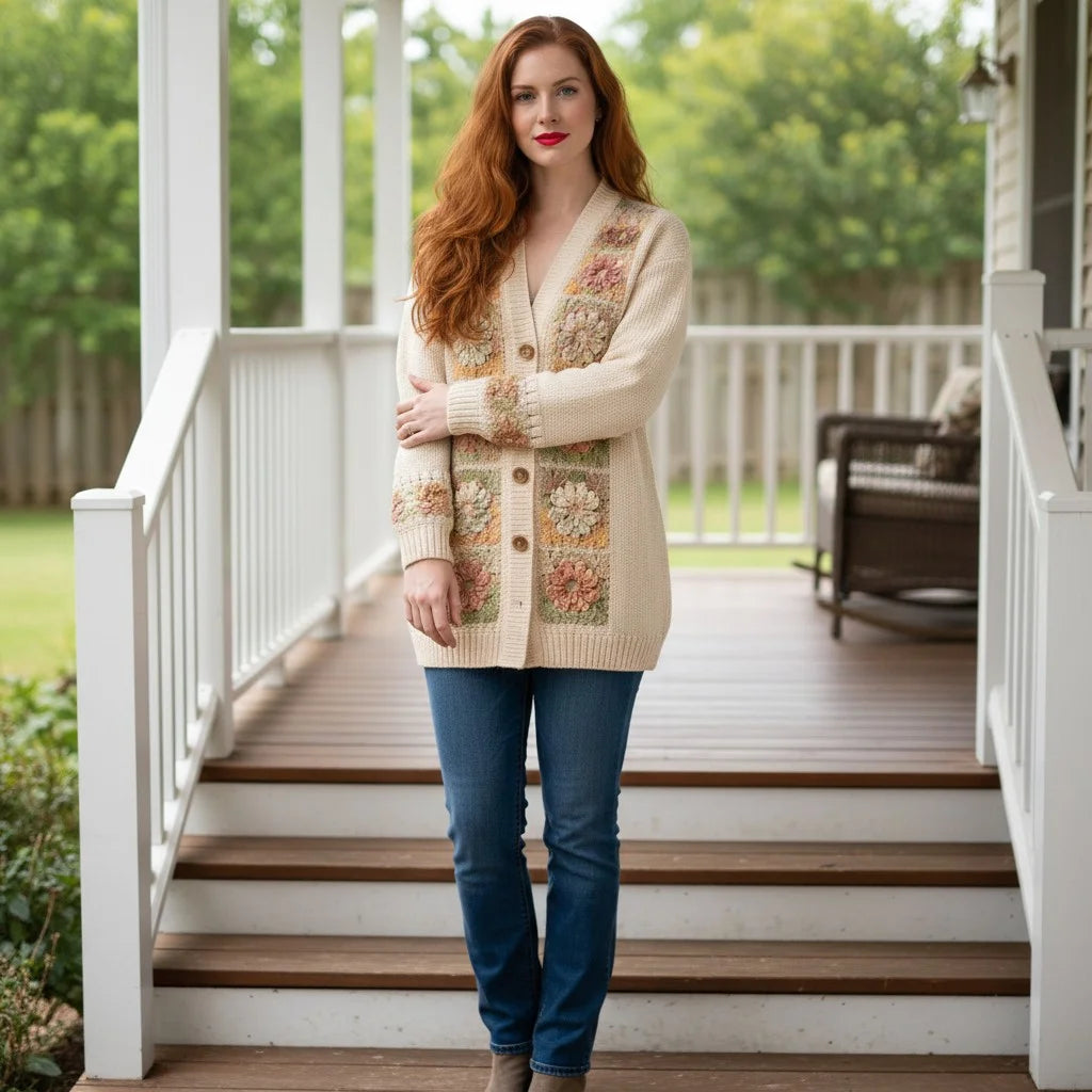 floral granny square cardigan boho crochet sweater women