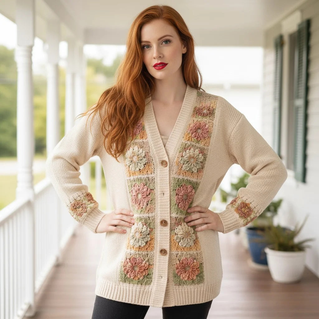 floral granny square cardigan boho crochet sweater women