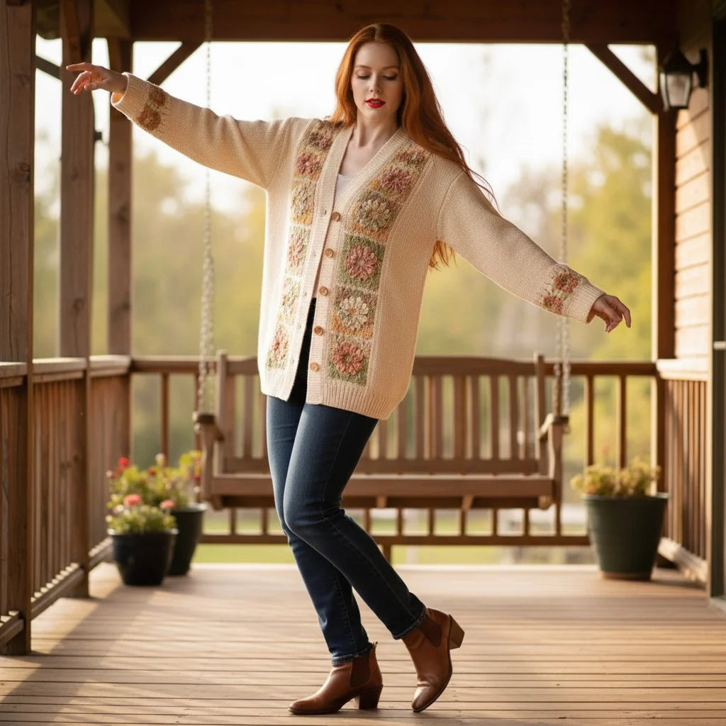 floral granny square cardigan boho crochet sweater women