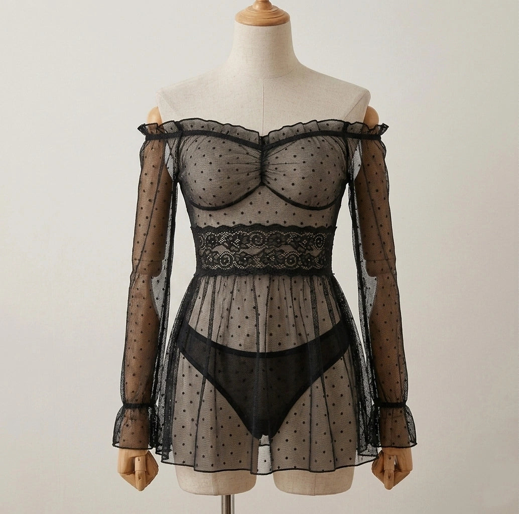 Sheer Lace Babydoll Lingerie for Women – Mesh Nightdress