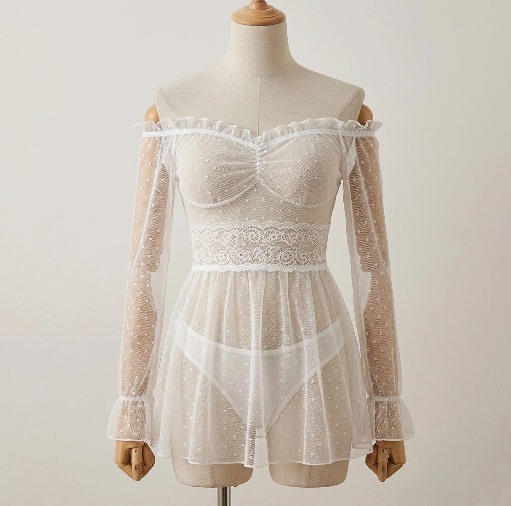Sheer Lace Babydoll Lingerie for Women – Mesh Nightdress