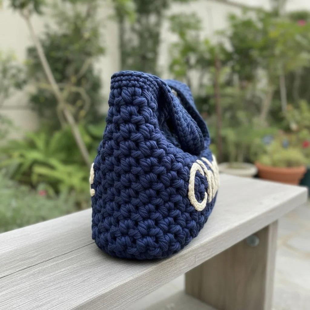 chunky crochet tote bag personalized knit shoulder handbag
