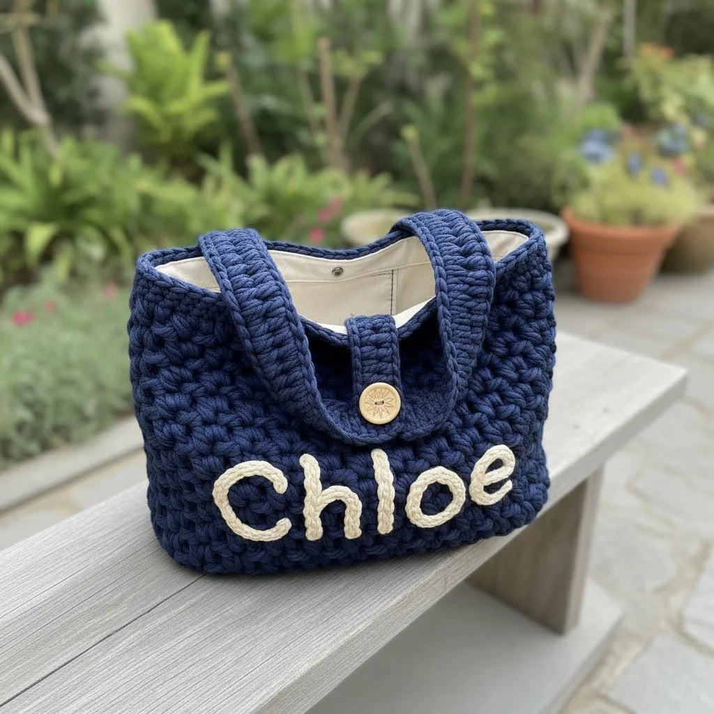 chunky crochet tote bag personalized knit shoulder handbag