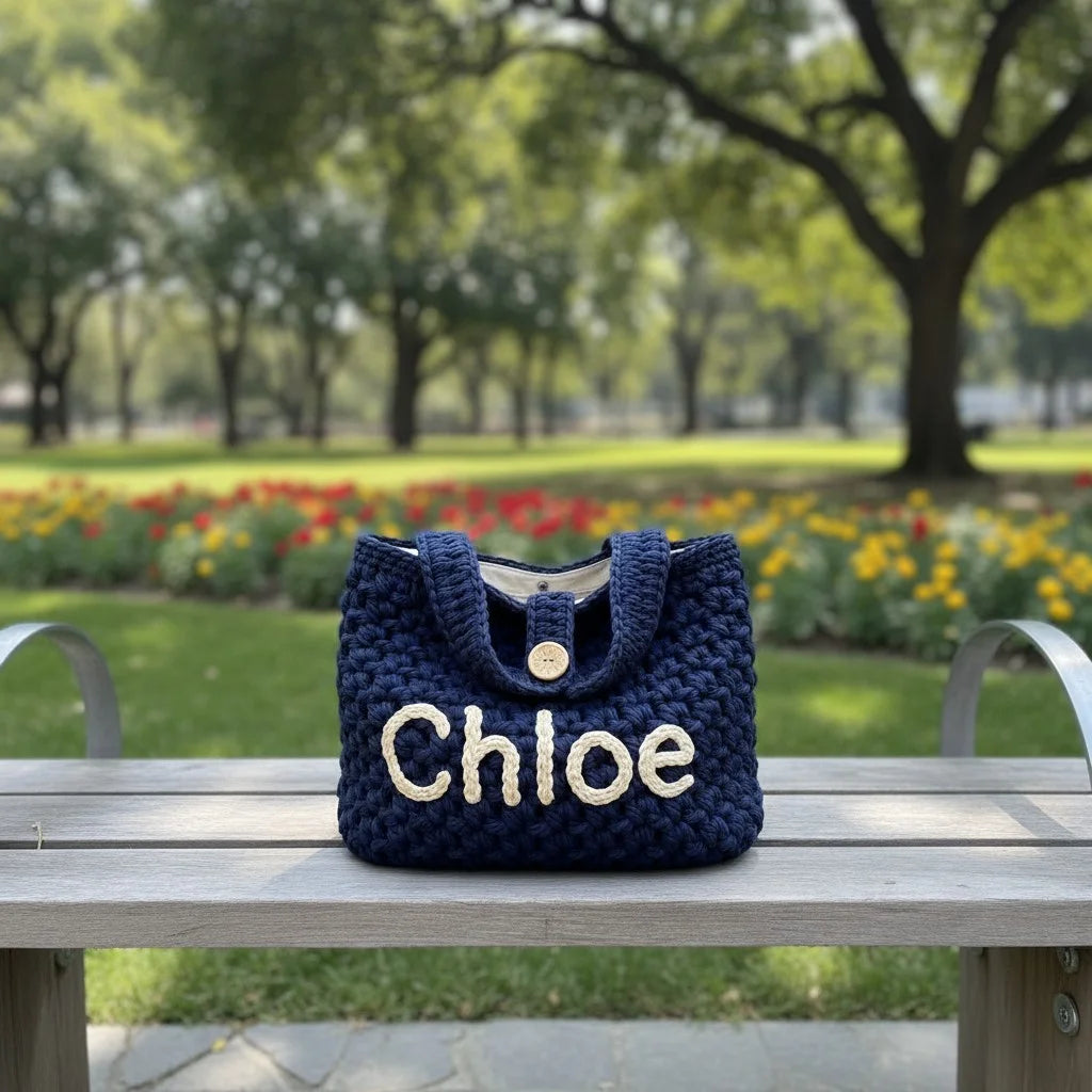 chunky crochet tote bag personalized knit shoulder handbag