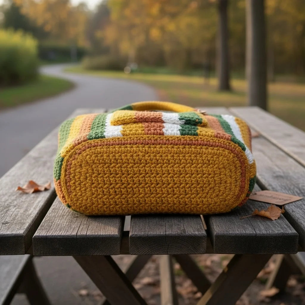 striped crochet tote bag boho knit shoulder handbag