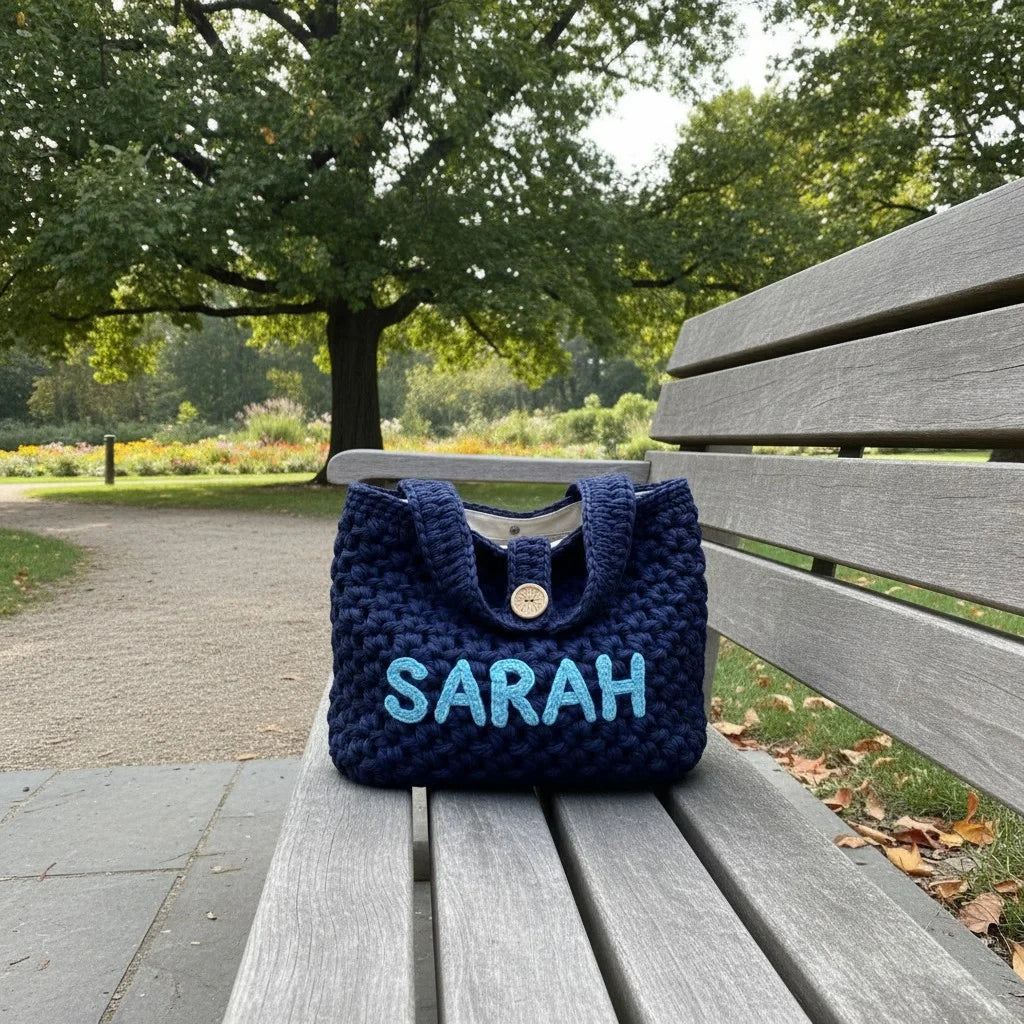 chunky crochet tote bag personalized knit shoulder handbag