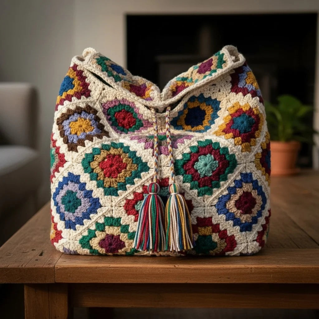 crochet patchwork bag colorful granny square boho handbag