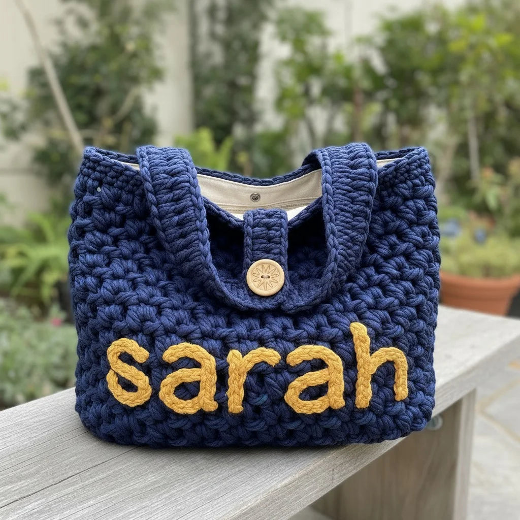 chunky crochet tote bag personalized knit shoulder handbag