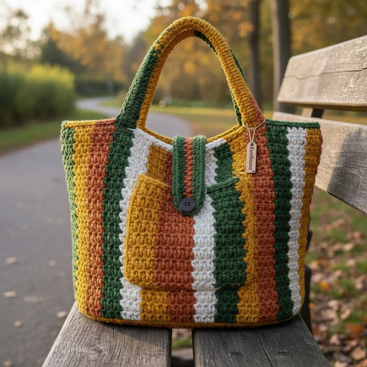 striped crochet tote bag boho knit shoulder handbag