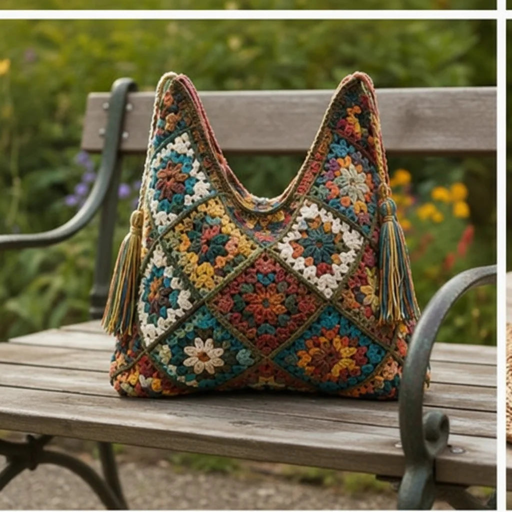 Boho Granny Square Tote – Crochet Patchwork Handbag