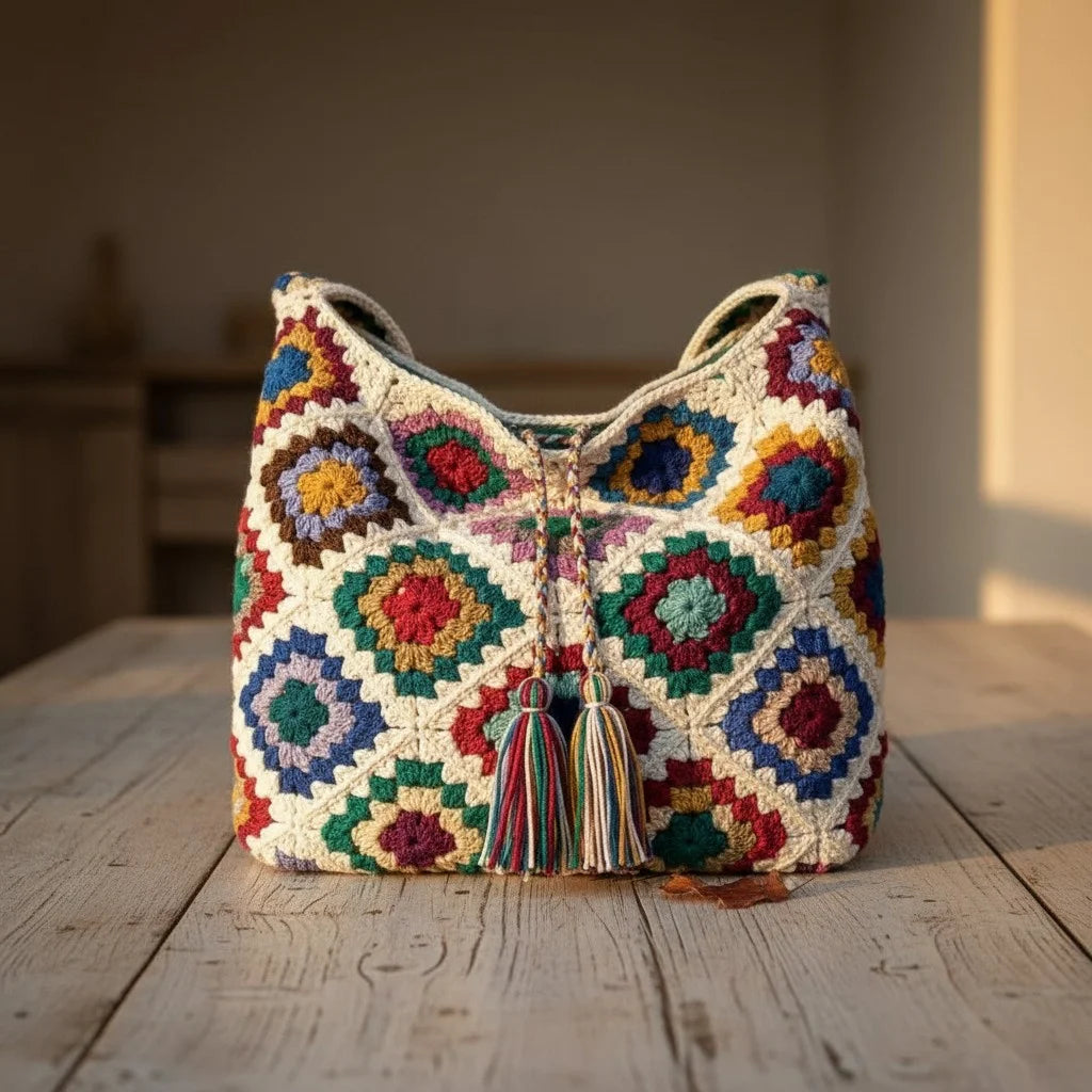 crochet patchwork bag colorful granny square boho handbag