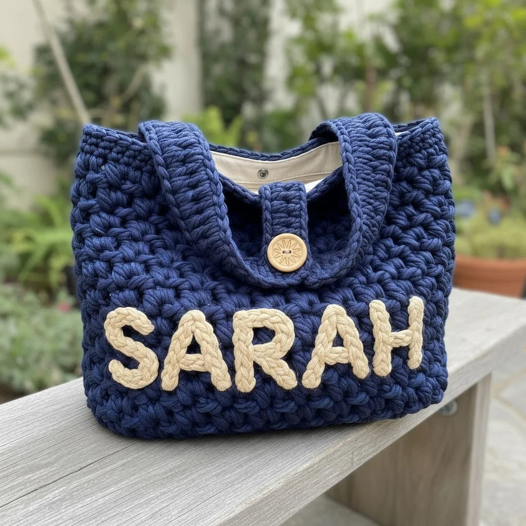 chunky crochet tote bag personalized knit shoulder handbag