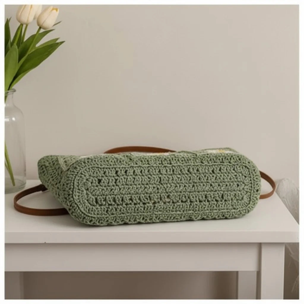 crochet tote bag women daisy granny square shoulder handbag
