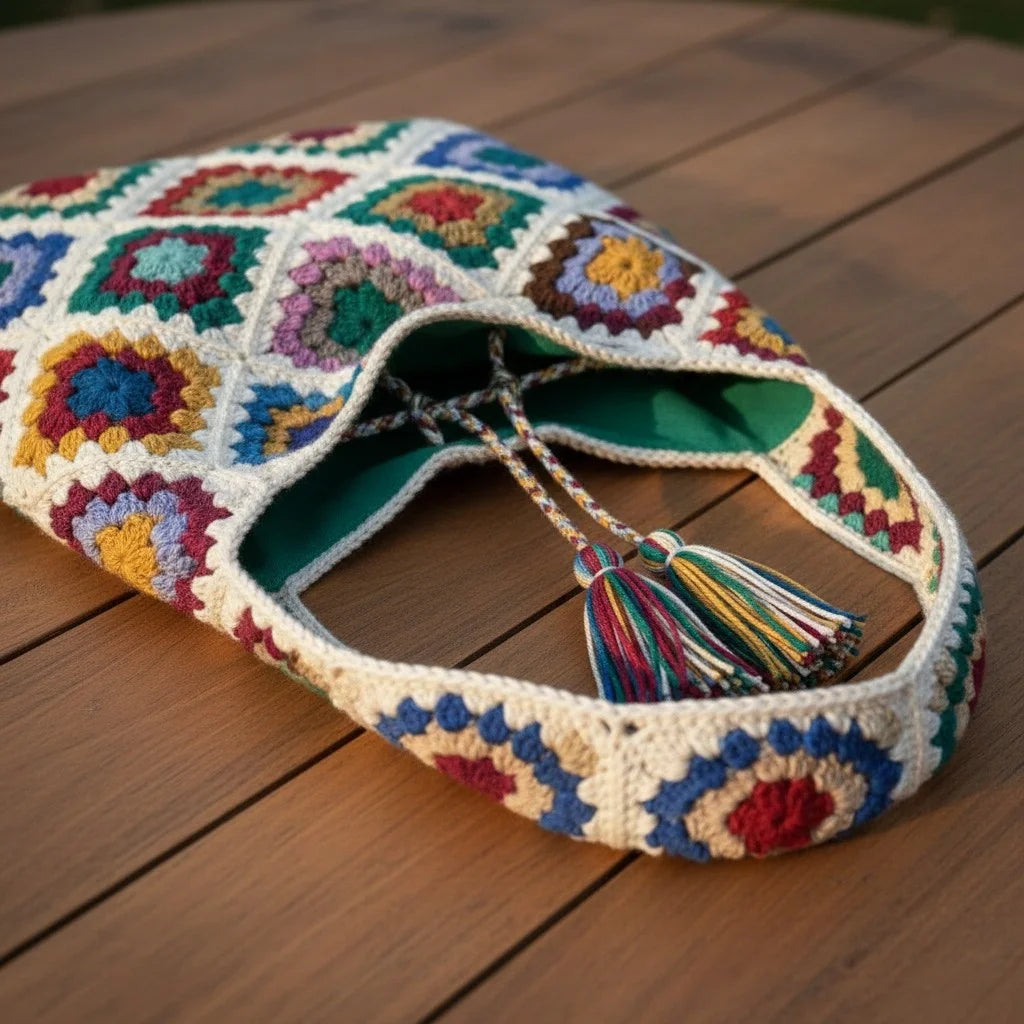 crochet patchwork bag colorful granny square boho handbag
