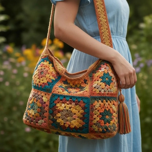 Vintage Crochet Tote Bag – Boho Granny Square Purse