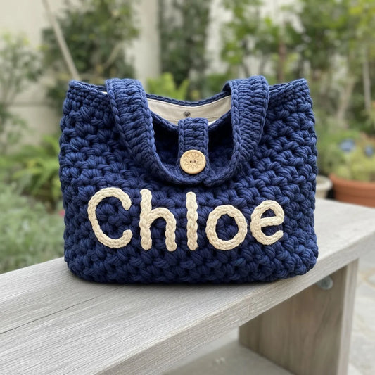 chunky crochet tote bag personalized knit shoulder handbag