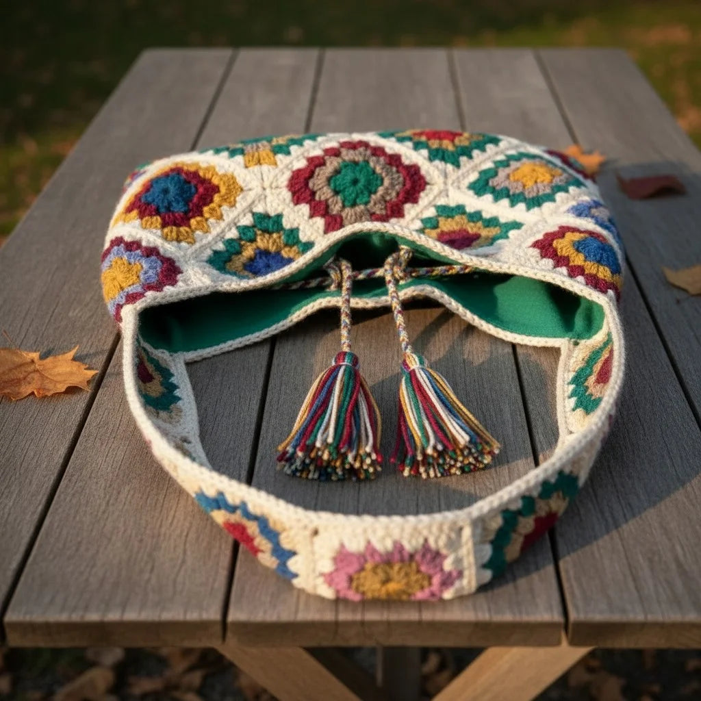 crochet patchwork bag colorful granny square boho handbag