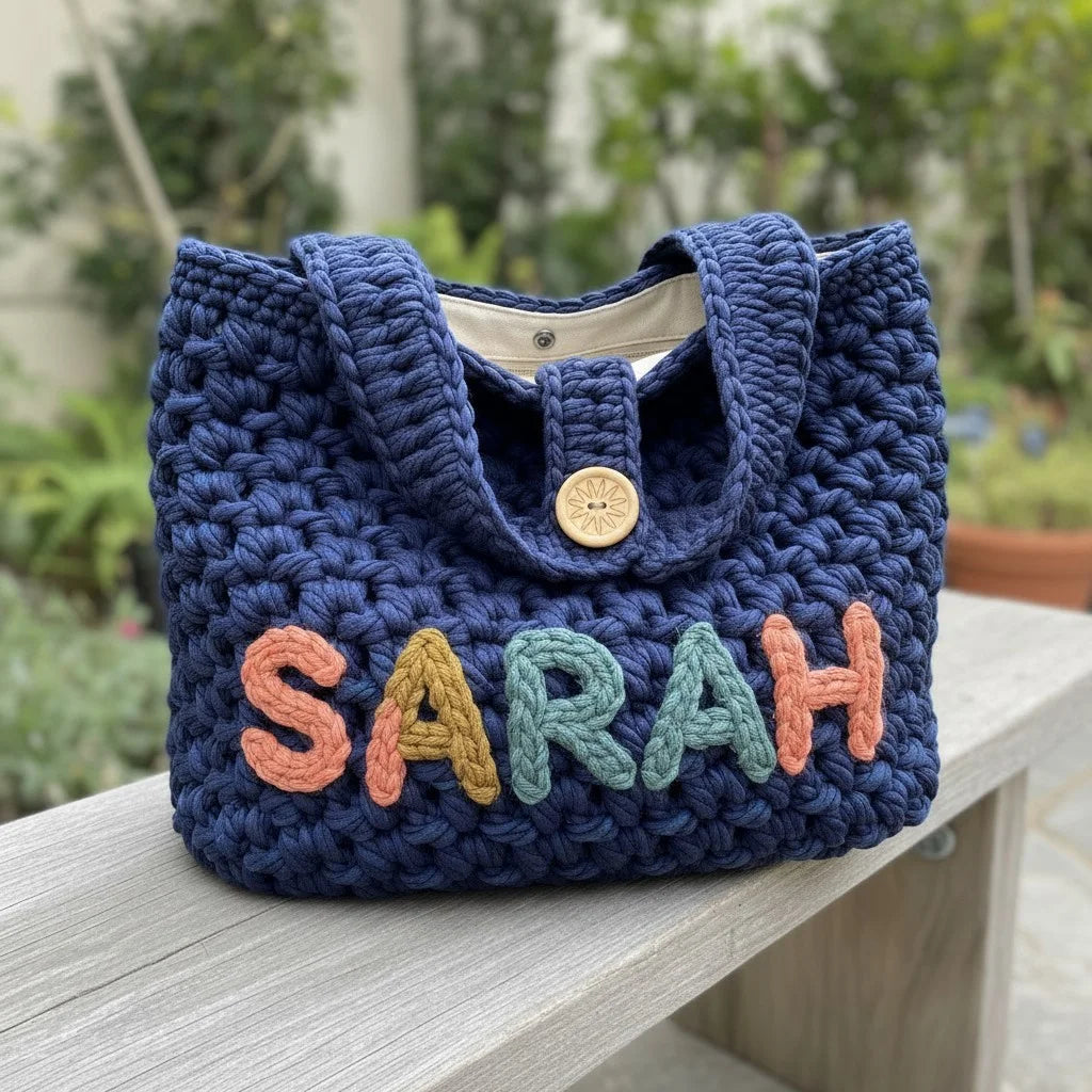 chunky crochet tote bag personalized knit shoulder handbag