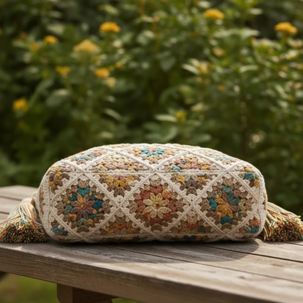 granny square crochet bag boho tassel shoulder tote