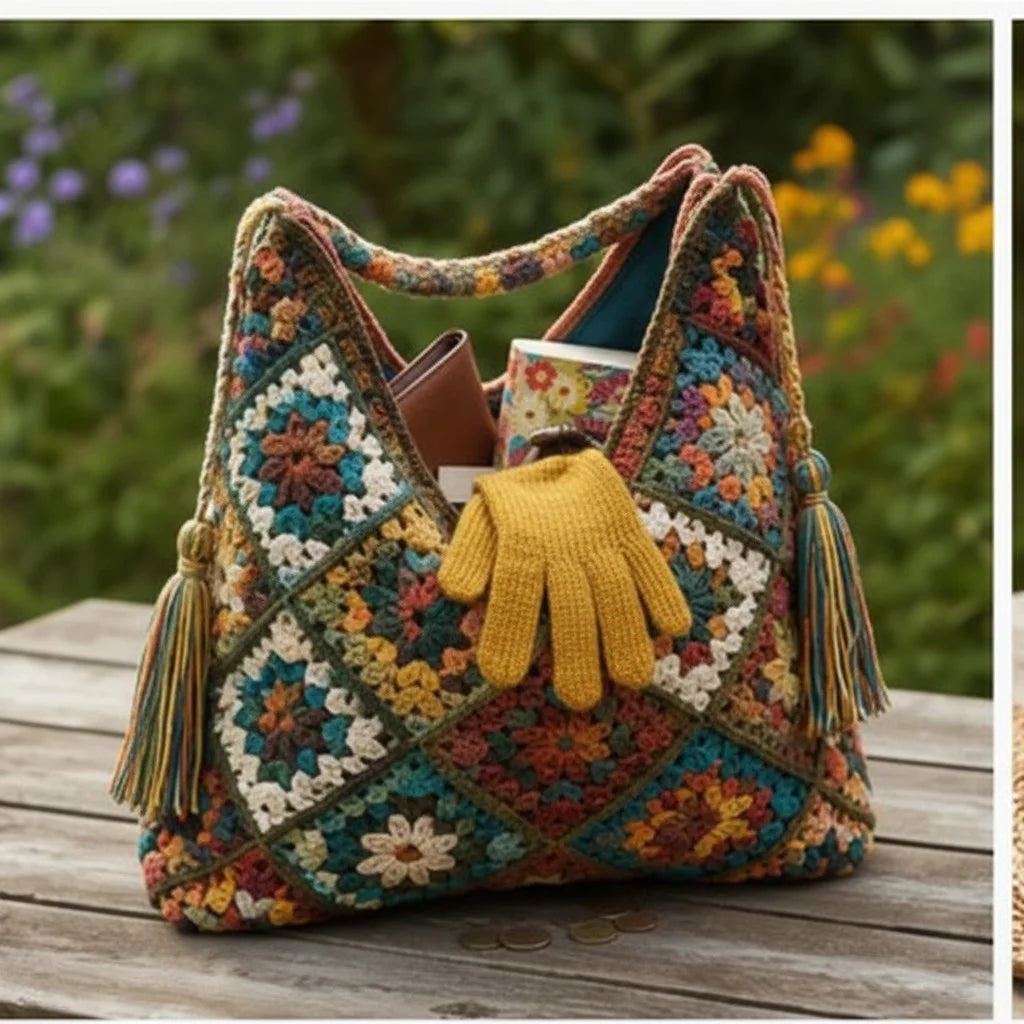 Boho Granny Square Tote – Crochet Patchwork Handbag