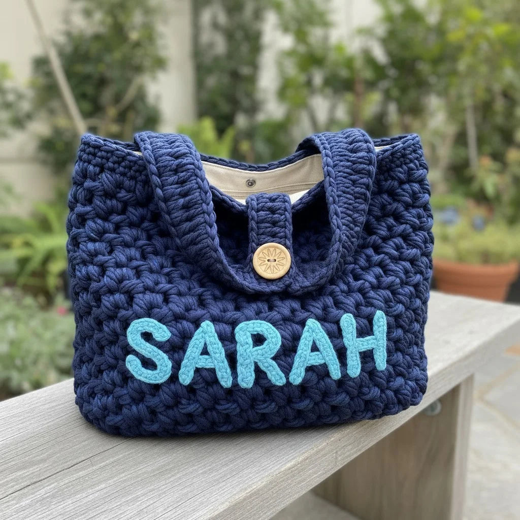 chunky crochet tote bag personalized knit shoulder handbag