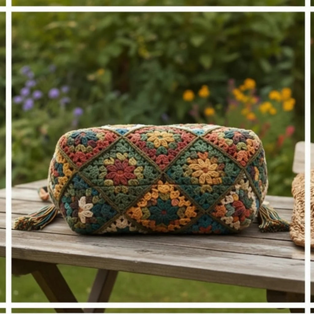 Boho Granny Square Tote – Crochet Patchwork Handbag