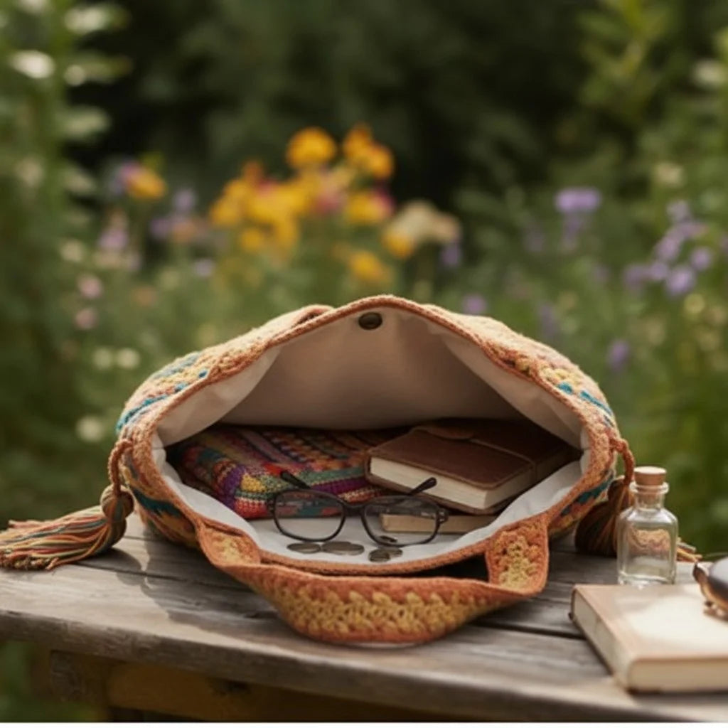 Vintage Crochet Tote Bag – Boho Granny Square Purse