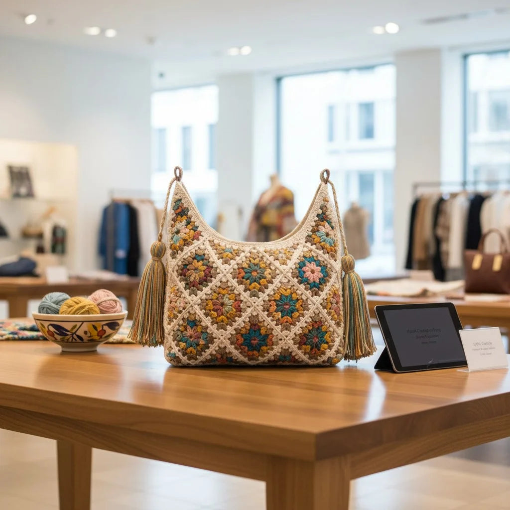 granny square crochet bag boho tassel shoulder tote
