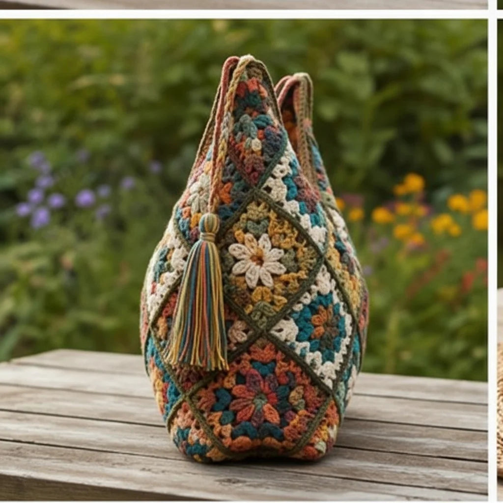 Boho Granny Square Tote – Crochet Patchwork Handbag