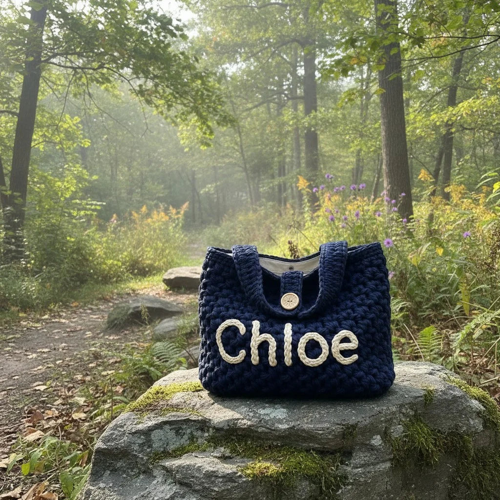 chunky crochet tote bag personalized knit shoulder handbag