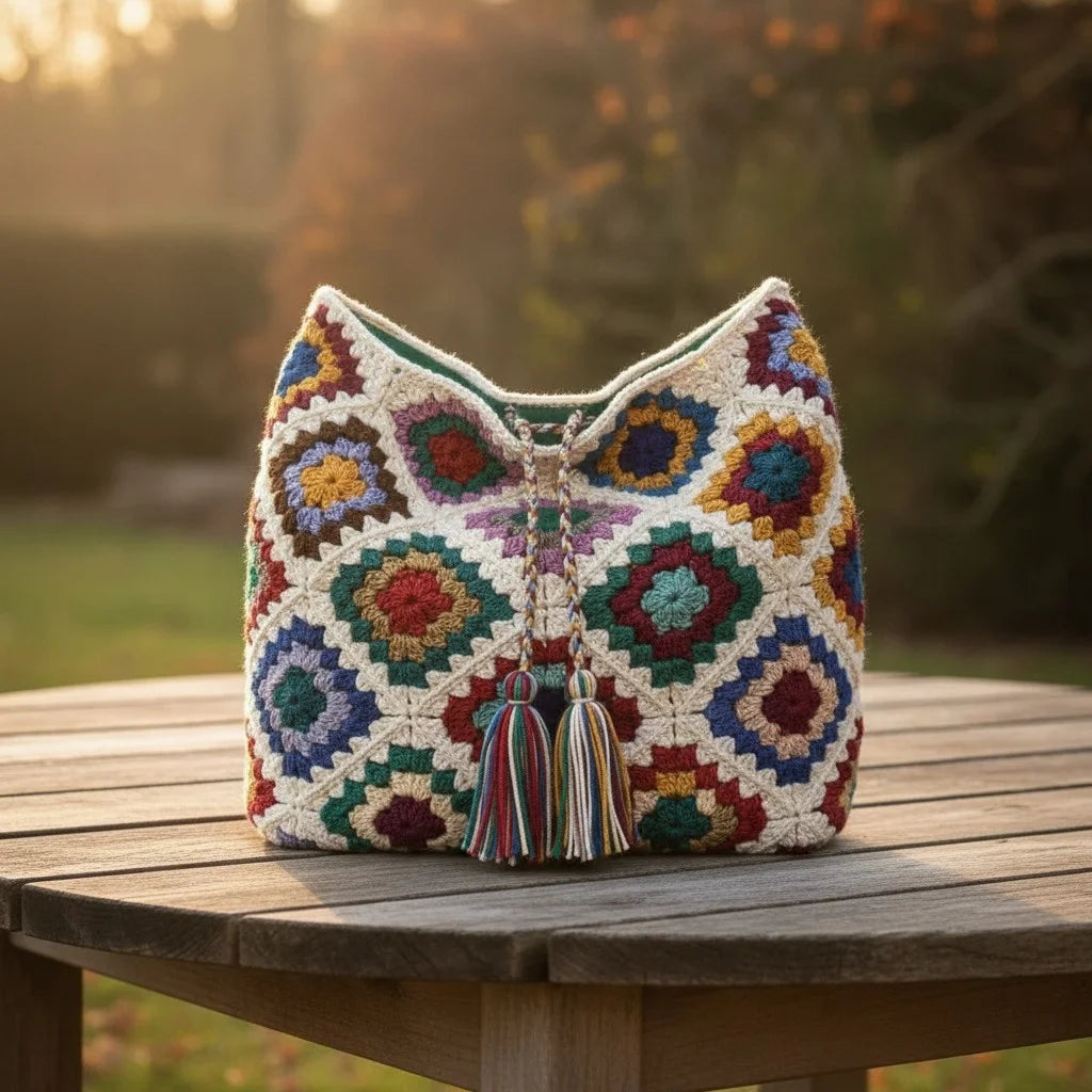 crochet patchwork bag colorful granny square boho handbag