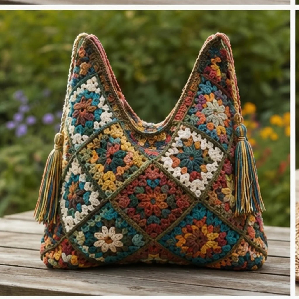 Boho Granny Square Tote – Crochet Patchwork Handbag