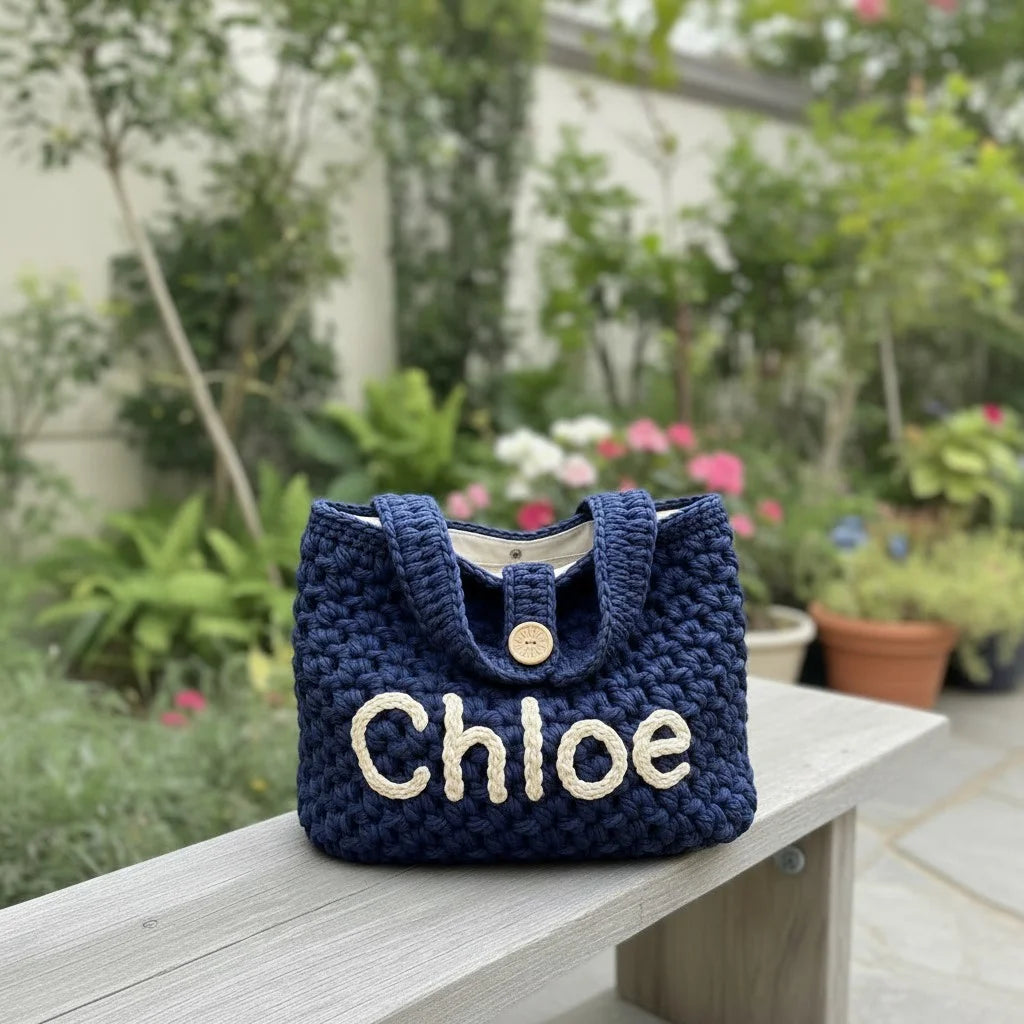 chunky crochet tote bag personalized knit shoulder handbag
