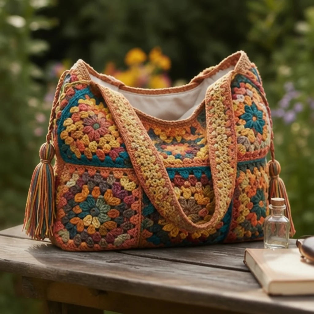 Vintage Crochet Tote Bag – Boho Granny Square Purse