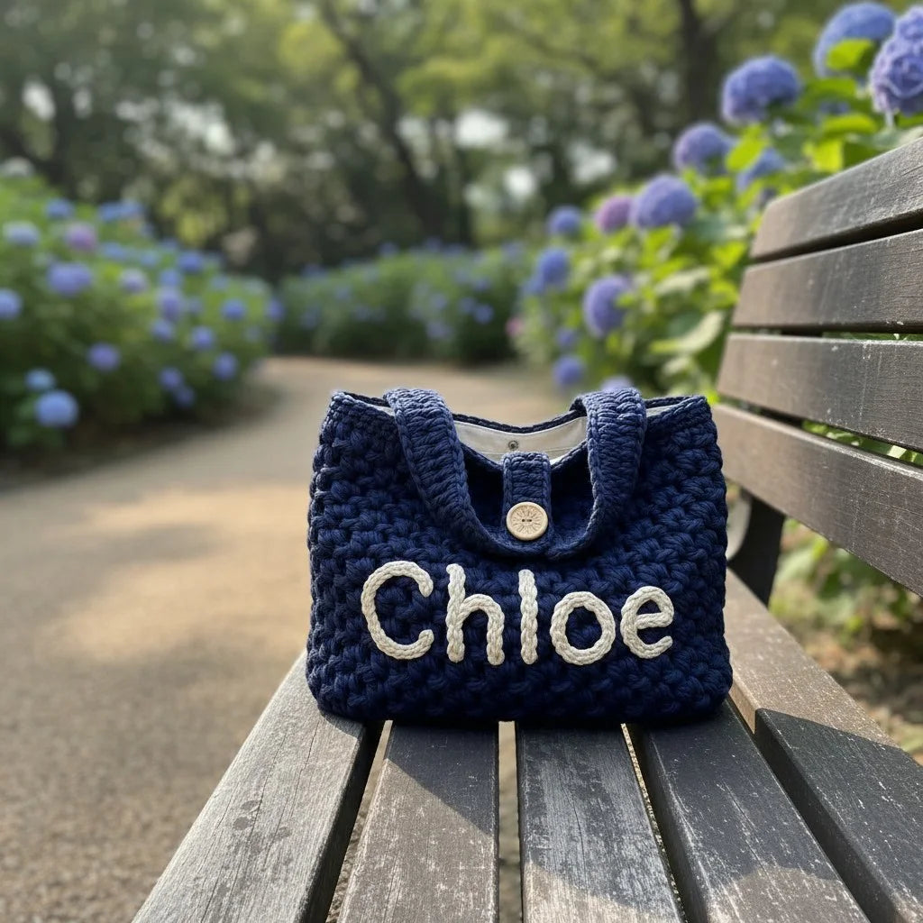 chunky crochet tote bag personalized knit shoulder handbag