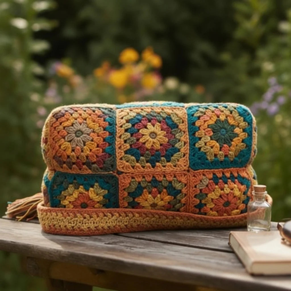Vintage Crochet Tote Bag – Boho Granny Square Purse