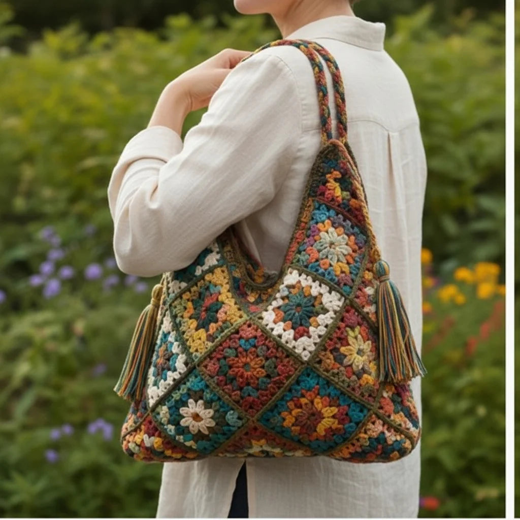 Boho Granny Square Tote – Crochet Patchwork Handbag