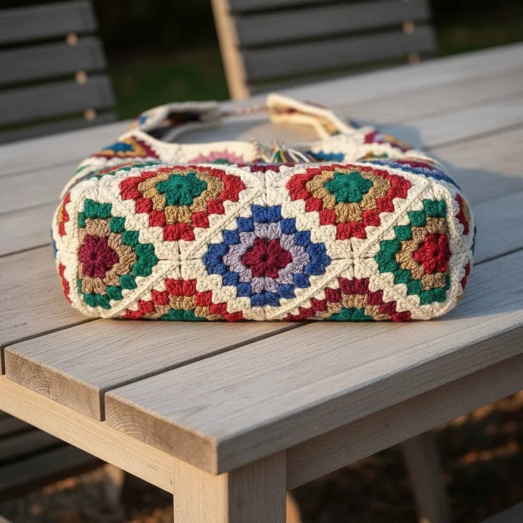 crochet patchwork bag colorful granny square boho handbag