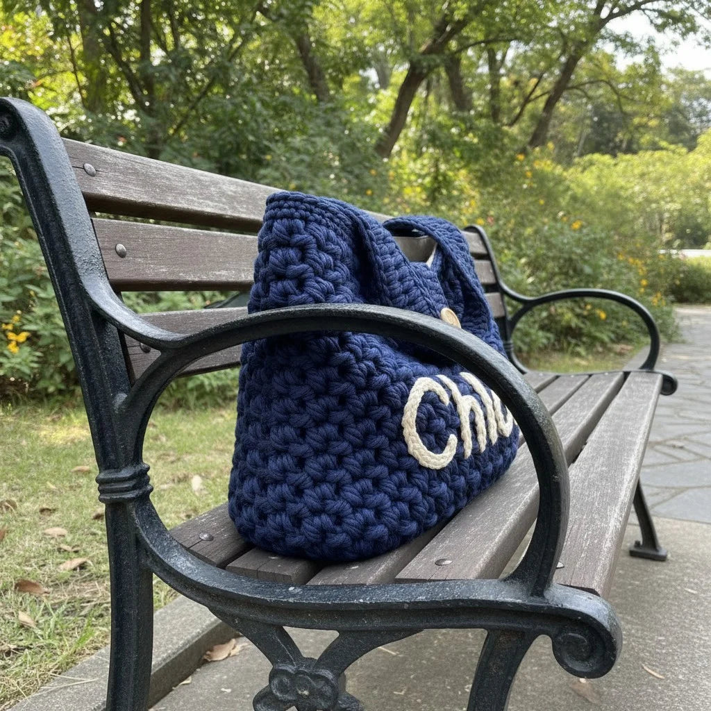 chunky crochet tote bag personalized knit shoulder handbag