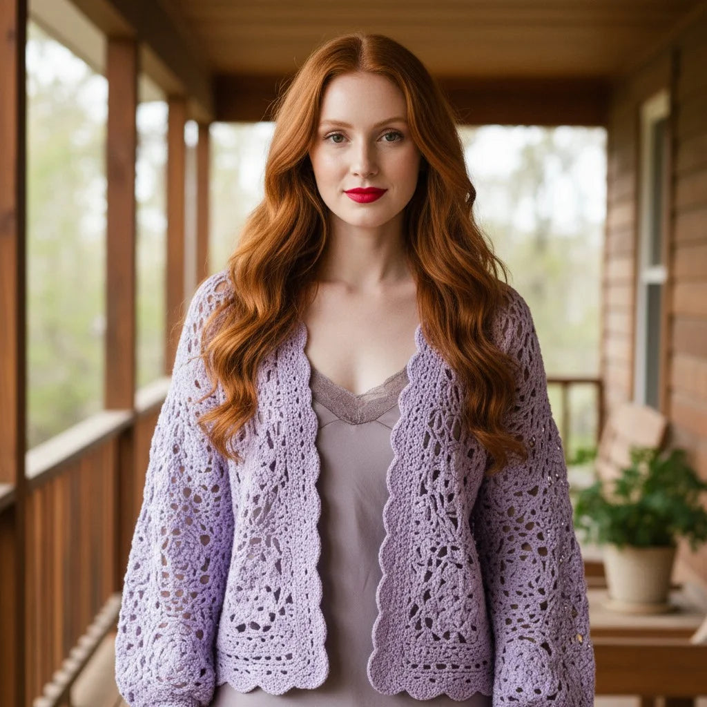lavender crochet cardigan boho lace knit sweater women