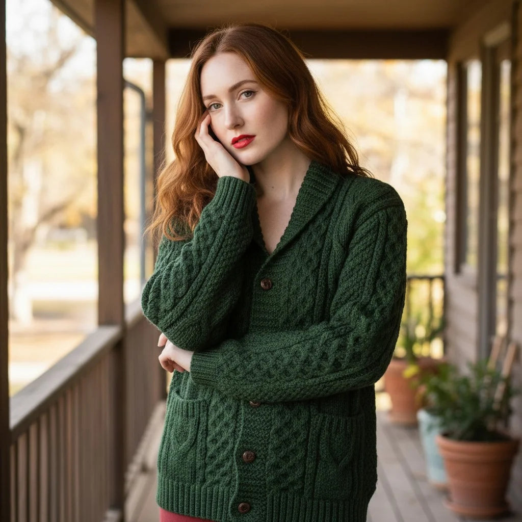 cable knit crochet cardigan cozy button sweater women