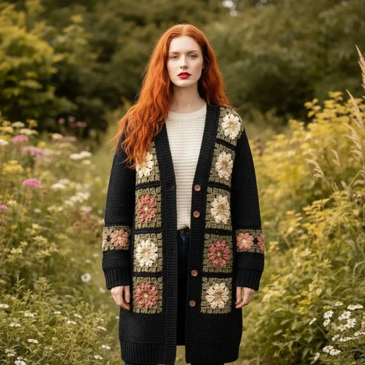 crochet cardigan women floral long boho knit sweater